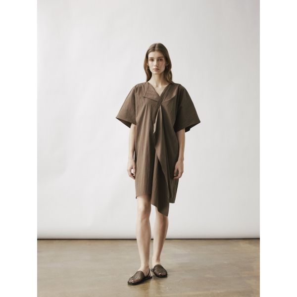 Avana Pleat Midi Dress Brown