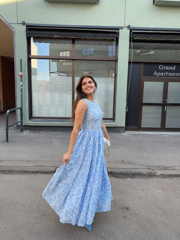 Checks Maxi Dress - Light Blue - Image 3