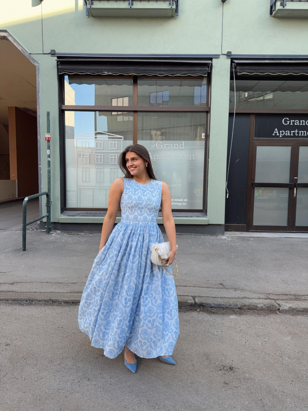 Checks Maxi Dress - Light Blue - Image 4