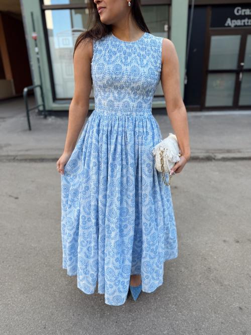 Checks Maxi Dress - Light Blue