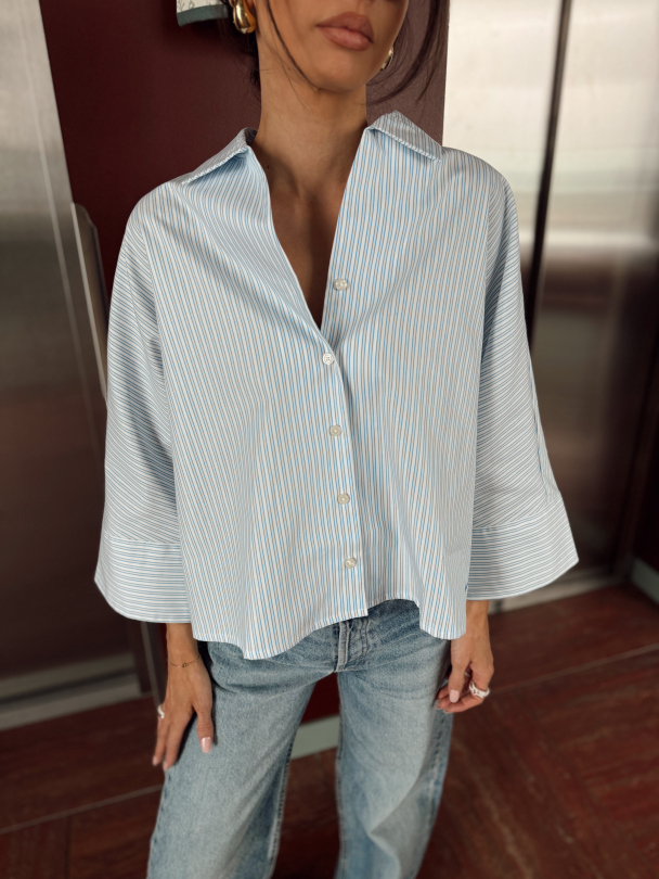 Ester Oversize 3/4 Shirt - Malibu Blue Stripe  - Image 1