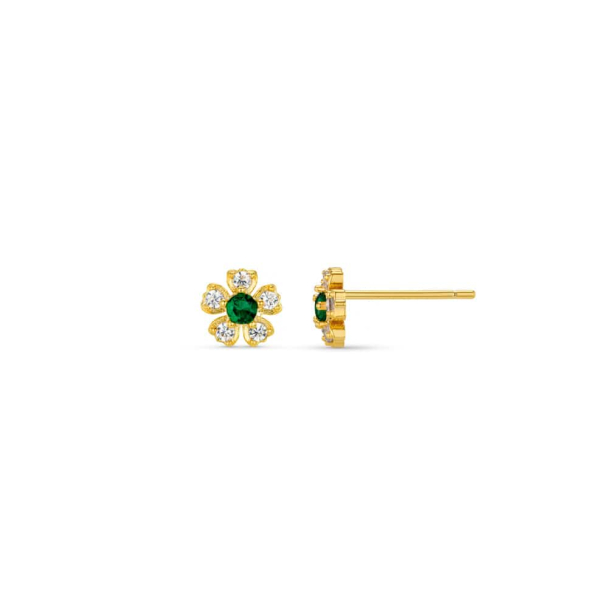 Crystal & Emerald Flower Stud Earrings - Image 2