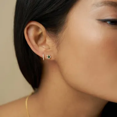 Crystal & Emerald Flower Stud Earrings