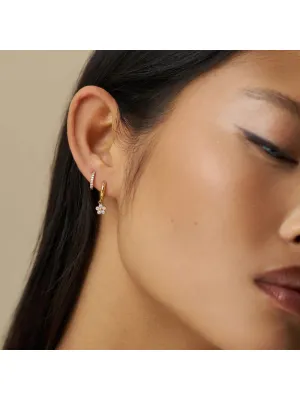 Crystal Flower Drop Huggie Hoop Earrings