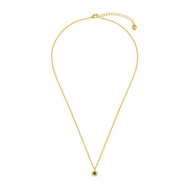 Crystal & Emerald Flower Charm Necklace - Image 2