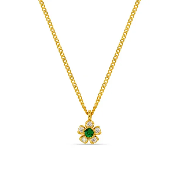 Crystal & Emerald Flower Charm Necklace - Image 3