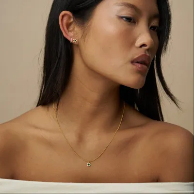 Crystal & Emerald Flower Charm Necklace