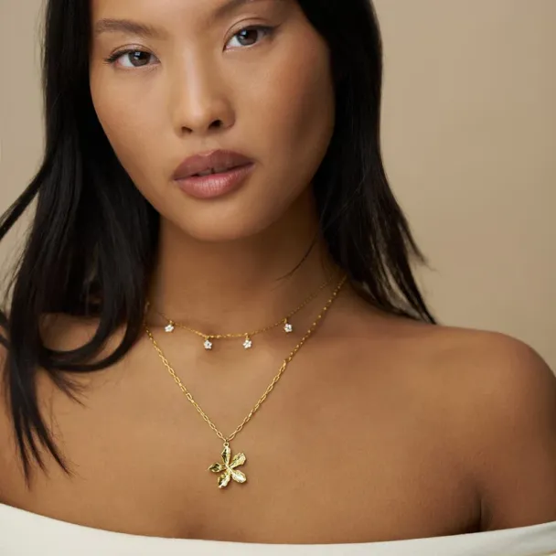 Crystal Flower Multi Drop Charm Necklace - Image 1