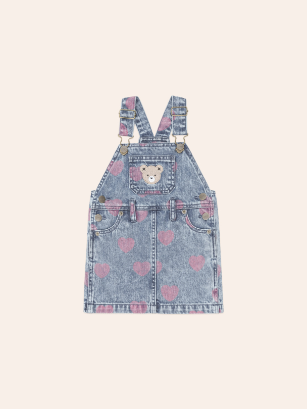 Dreamy Denim Hearts Pinafore Dress - Denim/Cherry - Image 1