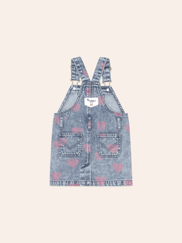 Dreamy Denim Hearts Pinafore Dress - Denim/Cherry - Image 2