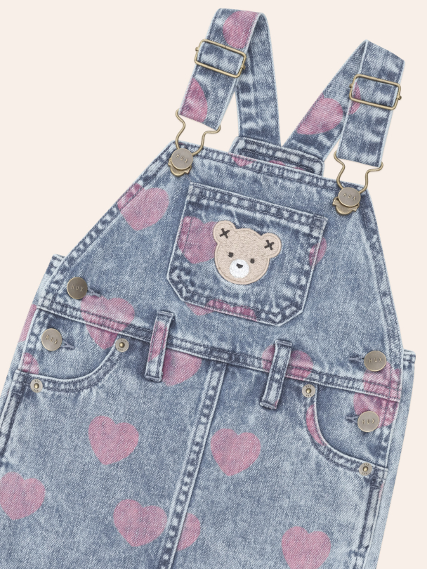 Dreamy Denim Hearts Pinafore Dress - Denim/Cherry - Image 3