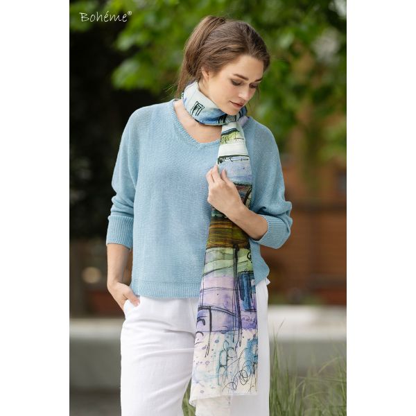 BOH&Eacute;ME Skjerf Blue Houses  Z10350