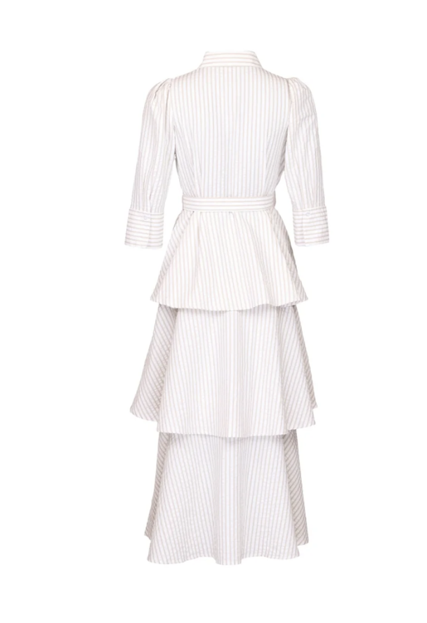 Seersucker Flounce Dress - Khaki Stripe  - Image 3