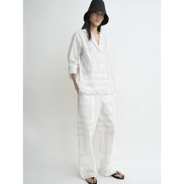 Monogram Cotton-Blend Pj Top White/Black