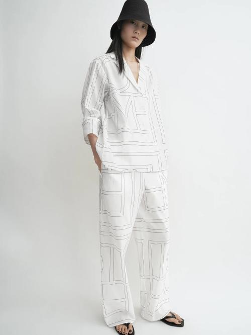 Monogram Cotton-Blend Pj Top White/Black