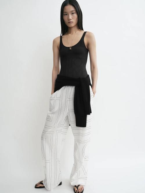 Monogram Cotton-Blend Pj Bottoms White/Black