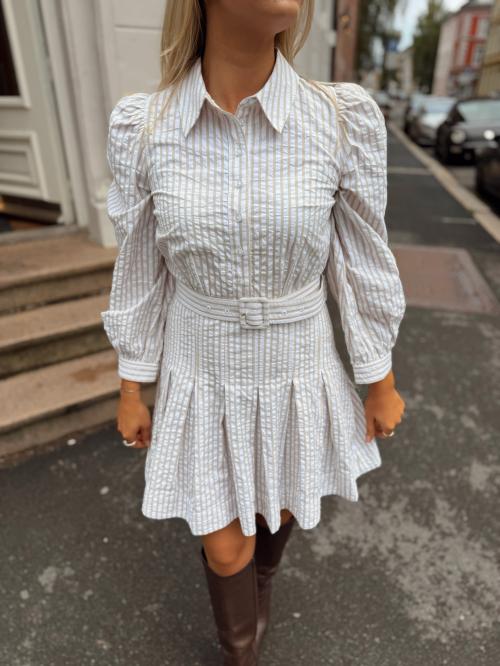 Seersucker Pleated Dress - Khaki 