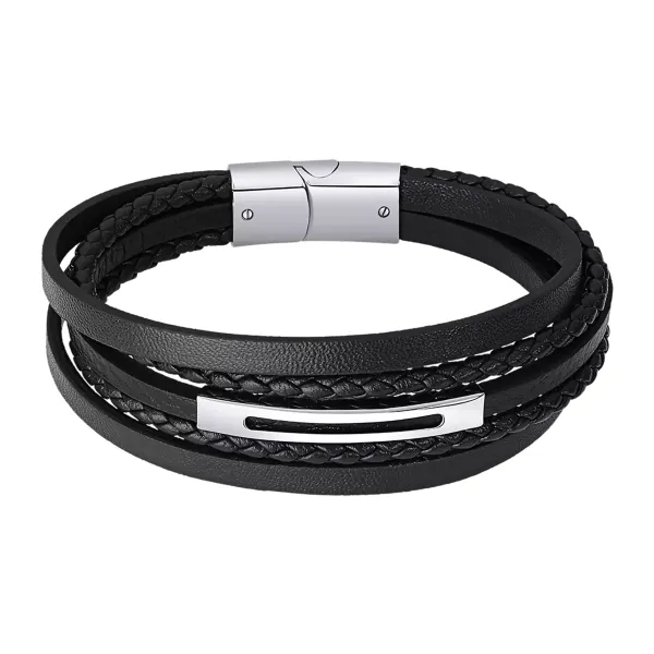 Armb&aring;nd i skinn og st&aring;l, svart