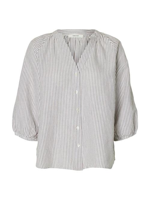 Cleo-Alberta Linen Blend Shirt - White/Chocolate 