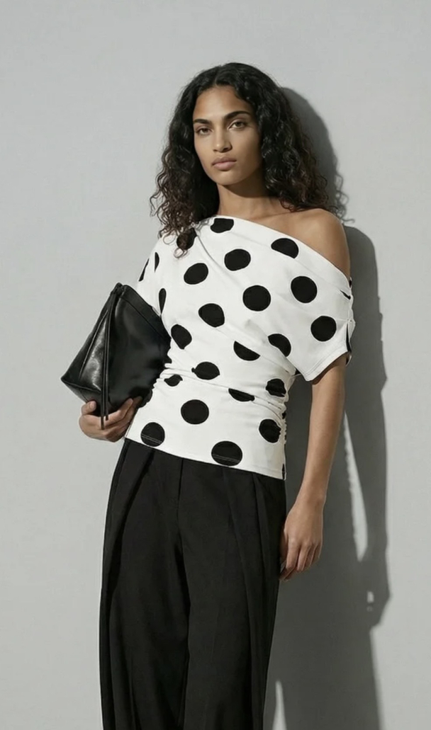 Emma Draped Off Shoulder Top - Cloud Dancer 