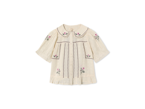 Dobby Rose Embroidered Blouse, Sandshell - Fliink
