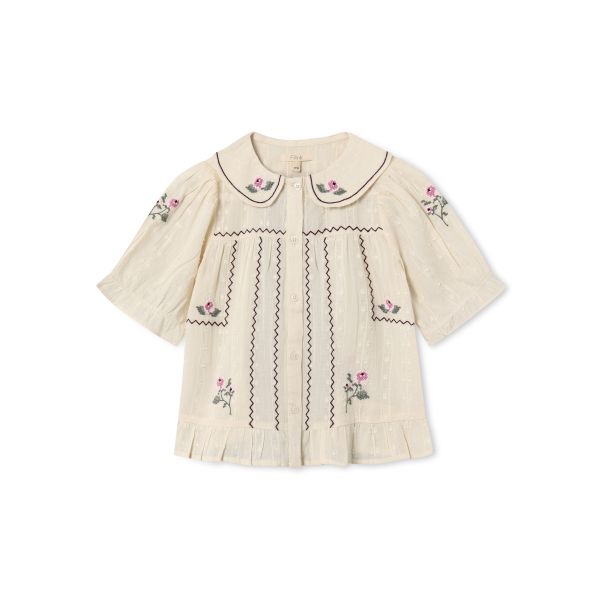 Dobby Rose Embroidered Blouse, Sandshell - Fliink