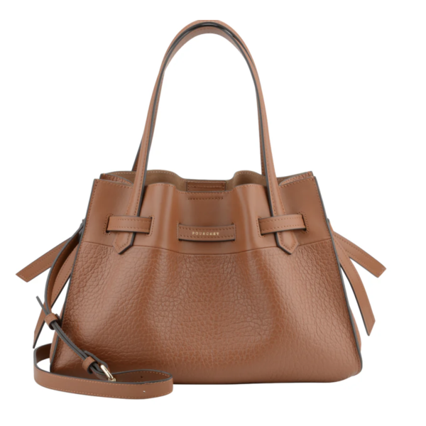 Blossom Cowhide Leather Large Satchel Bag - Camel