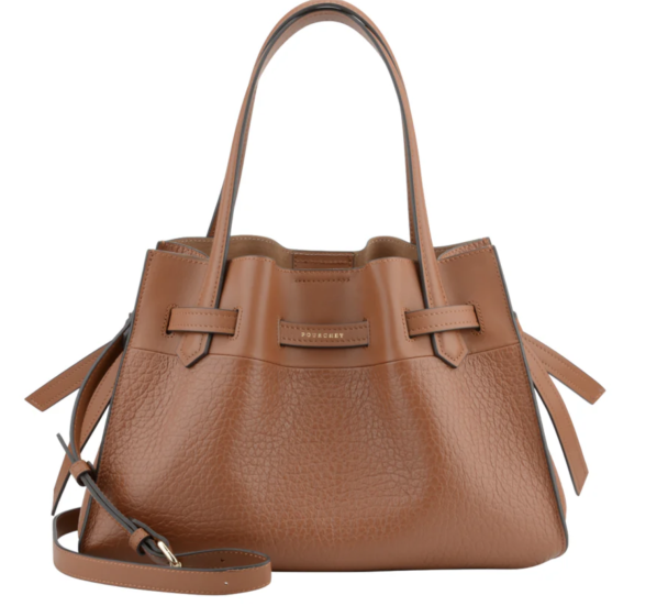 Blossom Cowhide Leather Large Satchel Bag - Camel
