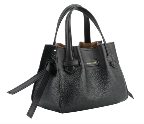 Blossom Cowhide Leather Medium Satchel Bag - Black