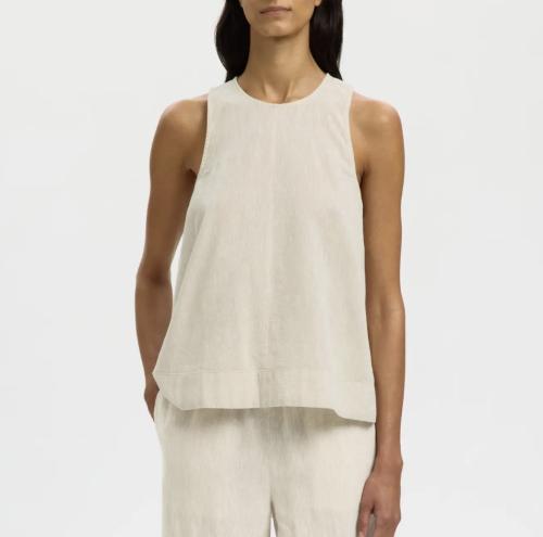 Luisa Linen Blend Top - Sandshell 