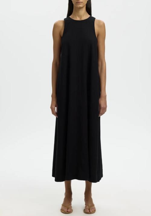 Luisa Relaxed Linen Blend Dress - Black 