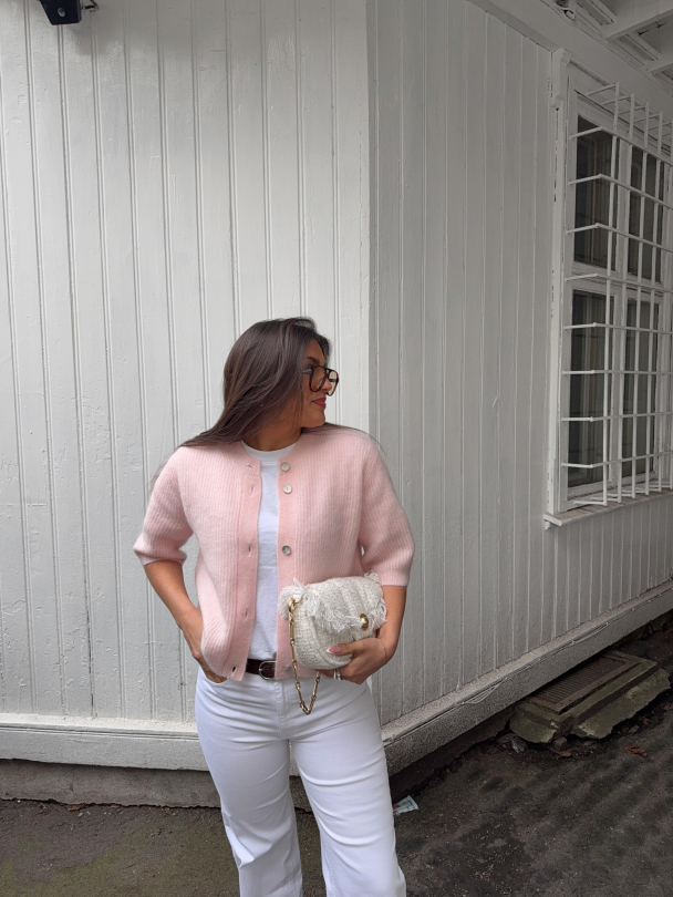 Andrea Knit Rib Cardigan - Crystal Pink  - Image 3