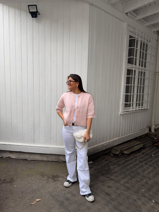 Andrea Knit Rib Cardigan - Crystal Pink  - Image 6