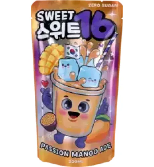 SWEET16 PASSION MANGO ADE ZERO SUGAR KOREAN POUCH DRINK 200ml