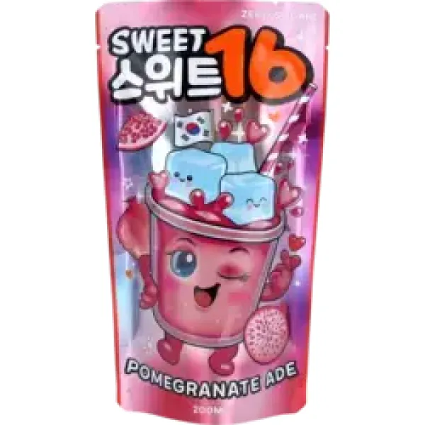 SWEET16 POMEGRANATE ADE ZERO SUGAR KOREAN POUCH DRINK 200ml