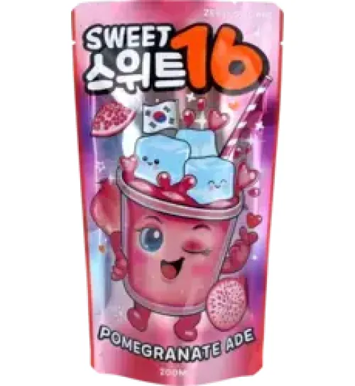 SWEET16 POMEGRANATE ADE ZERO SUGAR KOREAN POUCH DRINK 200ml