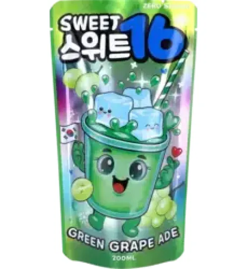 SWEET16 GREEN GRAPE ADE ZERO SUGAR KOREAN POUCH DRINK 200ml