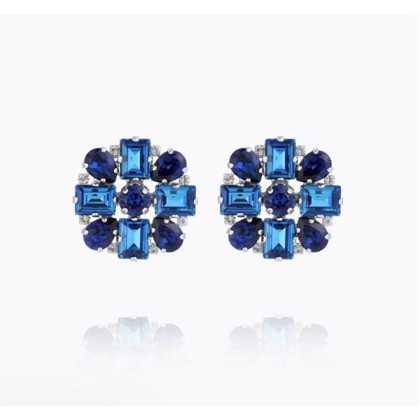 Diora Statment Earrings - Rhodium/ Recreated Blue Combo