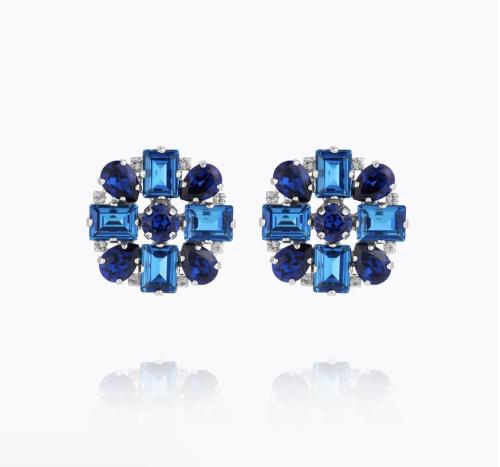 Diora Statment Earrings - Rhodium/ Recreated Blue Combo