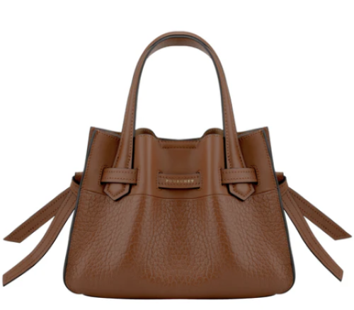 Blossom Cowhide Leather Small Satchel Bag - Camel  20039