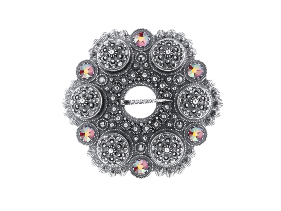 Lita boles&oslash;lje med gravert kant og krystall, oksidert - Nordlys rosa 30