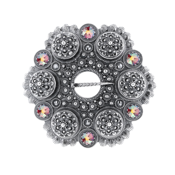 Lita boles&oslash;lje med gravert kant og krystall, oksidert - Nordlys rosa 30