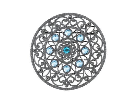 Fjellrosa n&aring;l med krystall, oksidert - Lysebl&aring; 13 & Turkis 07