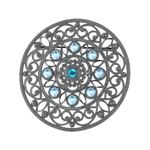 Fjellrosa n&aring;l med krystall, oksidert - Lysebl&aring; 13 & Turkis 07
