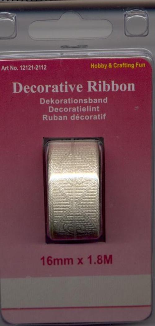 Bånd kremfarget m/hjerter 16mm x 1,8m