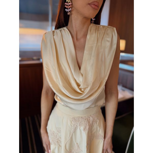 Chiffon Waterfall Top - Italian Straw