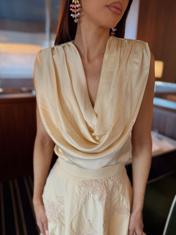 Chiffon Waterfall Top - Italian Straw - Image 1