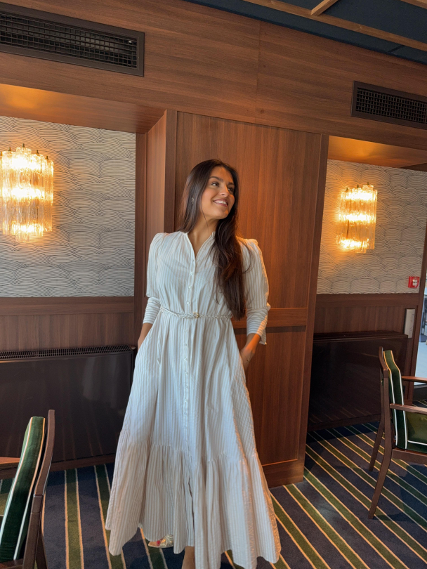 Seersucker Button Down Dress - Khaki Stripe - Image 3