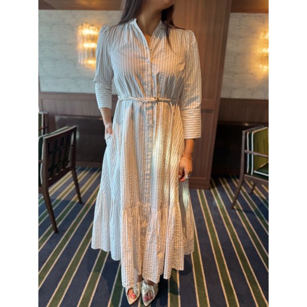 Seersucker Button Down Dress - Khaki Stripe