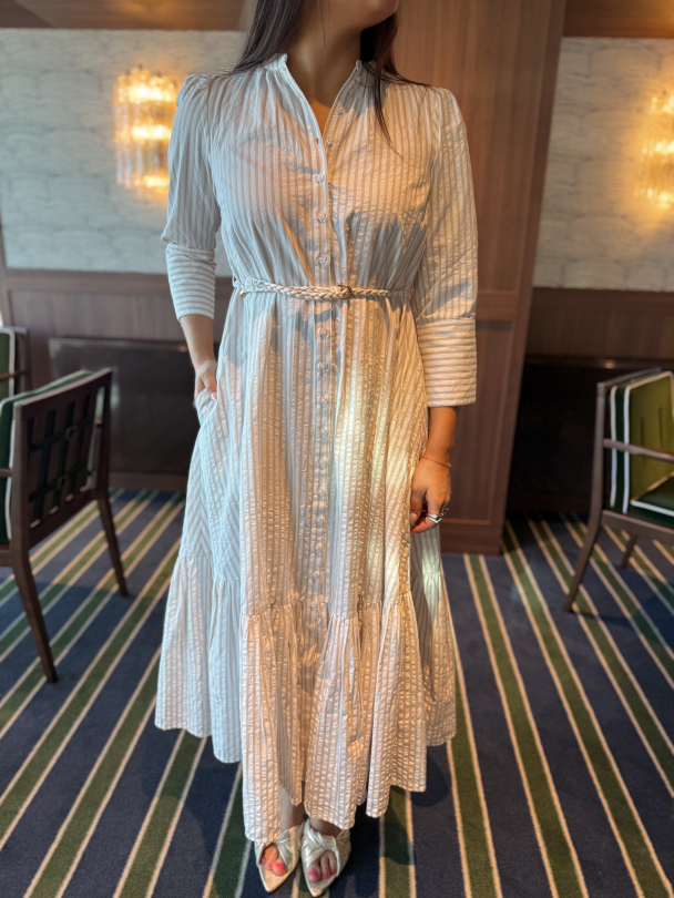 Seersucker Button Down Dress - Khaki Stripe - Image 1